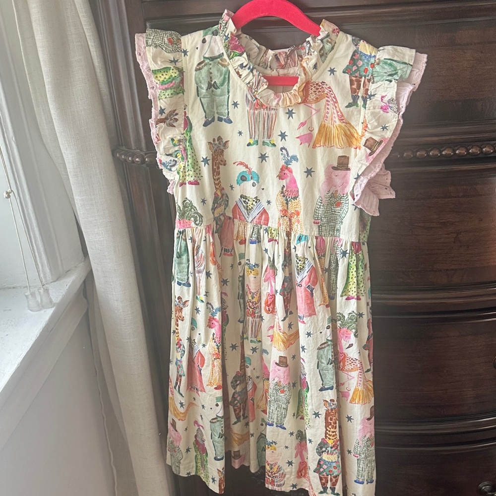 Pink Chicken Colorful Patterned Kids Dress with Ruffles